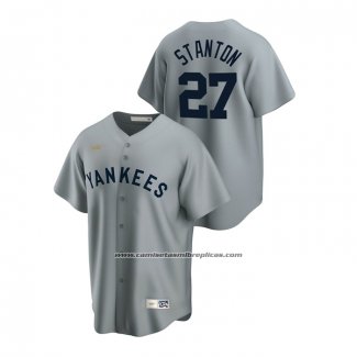 Camiseta Beisbol Hombre New York Yankees Giancarlo Stanton Cooperstown Collection Road Gris