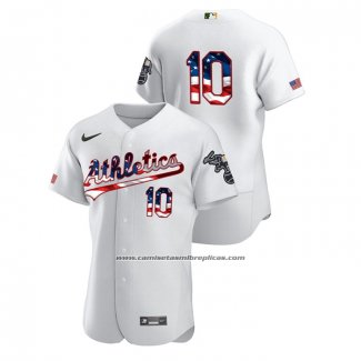 Camiseta Beisbol Hombre Oakland Athletics Marcus Semien 2020 Stars & Stripes 4th of July Blanco