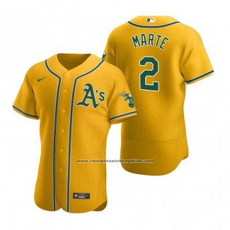 Camiseta Beisbol Hombre Oakland Athletics Starling Marte Autentico Primera Oro