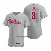 Camiseta Beisbol Hombre Philadelphia Phillies Bryce Harper Autentico 2020 Road Gris