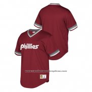 Camiseta Beisbol Hombre Philadelphia Phillies Cooperstown Collection Mesh Wordmark V-Neck Granate