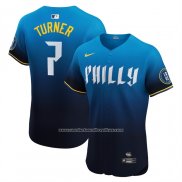 Camiseta Beisbol Hombre Philadelphia Phillies Trea Turner City Connect Elite Azul