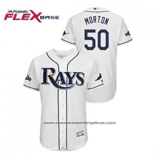 Camiseta Beisbol Hombre Tampa Bay Rays Charlie Morton 2019 Postemporada Flex Base Blanco