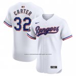 Camiseta Beisbol Hombre Texas Rangers Evan Carter 2024 Oro Collection Elite Blanco
