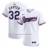 Camiseta Beisbol Hombre Texas Rangers Evan Carter 2024 Oro Collection Elite Blanco