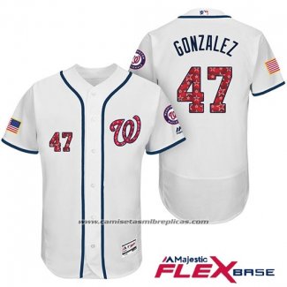 Camiseta Beisbol Hombre Washington Nationals 2017 Estrellas y Rayas Gio Gonzalez Blanco Flex Base