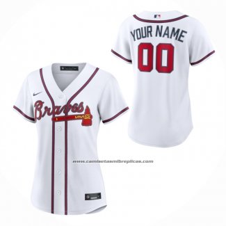 Camiseta Beisbol Mujer Atlanta Braves Primera Replica Personalizada Blanco
