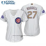 Camiseta Beisbol Mujer Chicago Cubs 27 Addison Russell Blanco Oro Cool Base