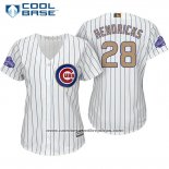 Camiseta Beisbol Mujer Chicago Cubs 28 Kyle Hendricks Blanco Oro Cool Base