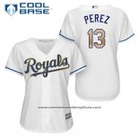Camiseta Beisbol Mujer Kansas City Royals 13 Salvador Perez Blanco 2017 Cool Base