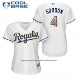 Camiseta Beisbol Mujer Kansas City Royals 4 Alex Gordon Blanco 2017 Cool Base