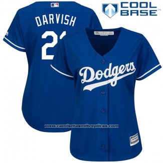 Camiseta Beisbol Mujer Los Angeles Dodgers 21 Yu Darvish Cool Base Azul