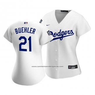 Camiseta Beisbol Mujer Los Angeles Dodgers Walker Buehler 2020 Primera Replica Blanco