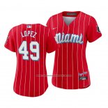 Camiseta Beisbol Mujer Miami Marlins Pablo Lopez 2021 City Connect Sugar Kings Rojo