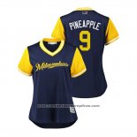 Camiseta Beisbol Mujer Milwaukee Brewers Manny Pina 2018 LLWS Players Weekend Pineapple Azul