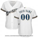 Camiseta Beisbol Mujer Milwaukee Brewers Personalizada Blanco