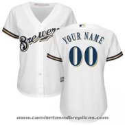 Camiseta Beisbol Mujer Milwaukee Brewers Personalizada Blanco