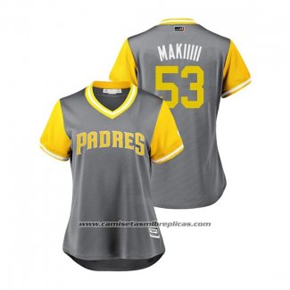 Camiseta Beisbol Mujer San Diego Padres Kazuhisa Makita 2018 LLWS Players Weekend Makiiiii Gris