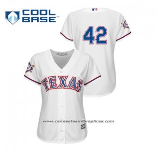Camiseta Beisbol Mujer Texas Rangers 2019 Jackie Robinson Day Cool Base Blanco