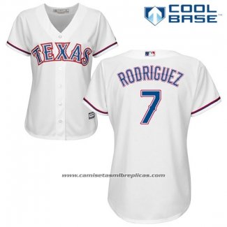 Camiseta Beisbol Mujer Texas Rangers 7 Pudge Rodriguez Blanco 2017 Cool Base