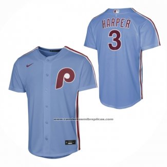 Camiseta Beisbol Nino Philadelphia Phillies Bryce Harper Alterno Replica Azul Claro