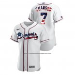 Camiseta Beisbol Hombre Atlanta Braves Dansby Swanson 2020 Stars & Stripes 4th of July Blanco