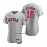 Camiseta Beisbol Hombre Boston Red Sox Dustin Pedroia Autentico Road Gris