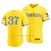 Camiseta Beisbol Hombre Boston Red Sox Nick Pivetta 2021 City Connect Autentico Oro