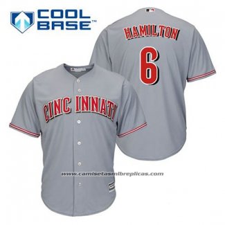 Camiseta Beisbol Hombre Cincinnati Reds Billy Hamilton 6 Gris Cool Base