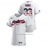 Camiseta Beisbol Hombre Cleveland Indians Brad Hand 2020 Stars & Stripes 4th of July Blanco