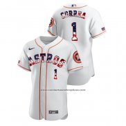 Camiseta Beisbol Hombre Houston Astros Carlos Correa 2020 Stars & Stripes 4th of July Blanco