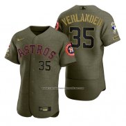 Camiseta Beisbol Hombre Houston Astros Justin Verlander Camuflaje Digital Verde 2021 Salute To Service