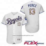 Camiseta Beisbol Hombre Kansas City Royals 13 Salvador Perez Blanco 2017 Flex Base