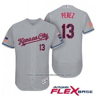 Camiseta Beisbol Hombre Kansas City Royals 2017 Estrellas y Rayas Salvador Perez Gris Flex Base
