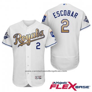 Camiseta Beisbol Hombre Kansas City Royals Campeones 2 Alcides Escobar Flex Base Oro