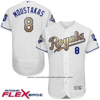 Camiseta Beisbol Hombre Kansas City Royals Mike Moustakas World Series Campeones Oro Blanco Flex Base