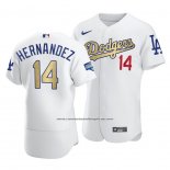 Camiseta Beisbol Hombre Los Angeles Dodgers Enrique Hernandez 2021 Gold Program Patch Autentico Blanco