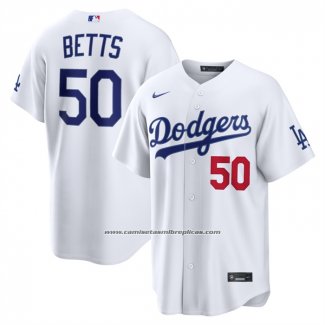 Camiseta Beisbol Hombre Los Angeles Dodgers Mookie Betts Primera Stadium Blanco
