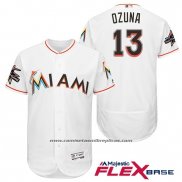 Camiseta Beisbol Hombre Miami Marlins 13 Marchell Ozuna Blanco 2017 Flex Base