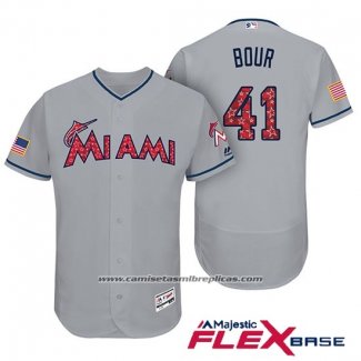 Camiseta Beisbol Hombre Miami Marlins 2017 Estrellas y Rayas Justin Bour Gris Flex Base