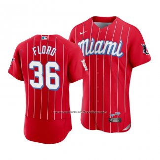 Camiseta Beisbol Hombre Miami Marlins Dylan Floro 2021 City Connect Autentico Rojo