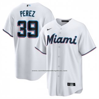 Camiseta Beisbol Hombre Miami Marlins Eury Perez Primera Replica Blanco