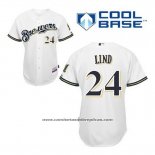 Camiseta Beisbol Hombre Milwaukee Brewers Adam Lind 24 Blanco Primera Cool Base