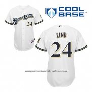 Camiseta Beisbol Hombre Milwaukee Brewers Adam Lind 24 Blanco Primera Cool Base