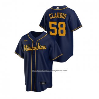 Camiseta Beisbol Hombre Milwaukee Brewers Alex Claudio Replica Alterno Azul