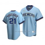 Camiseta Beisbol Hombre Milwaukee Brewers Daniel Vogelbach Cooperstown Collection Road Azul