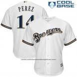 Camiseta Beisbol Hombre Milwaukee Brewers Hernan Perez Blanco Cool Base