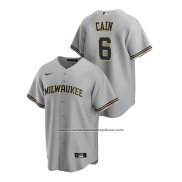 Camiseta Beisbol Hombre Milwaukee Brewers Lorenzo Cain Replica Road Gris