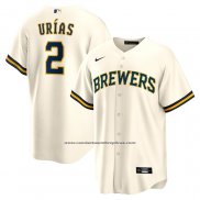 Camiseta Beisbol Hombre Milwaukee Brewers Luis Urias Primera Replica Crema