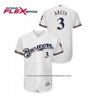 Camiseta Beisbol Hombre Milwaukee Brewers Orlando Arcia Autentico Flex Base Blanco